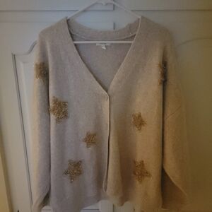 Maurices Beige Cardigan with Gold Star Accents